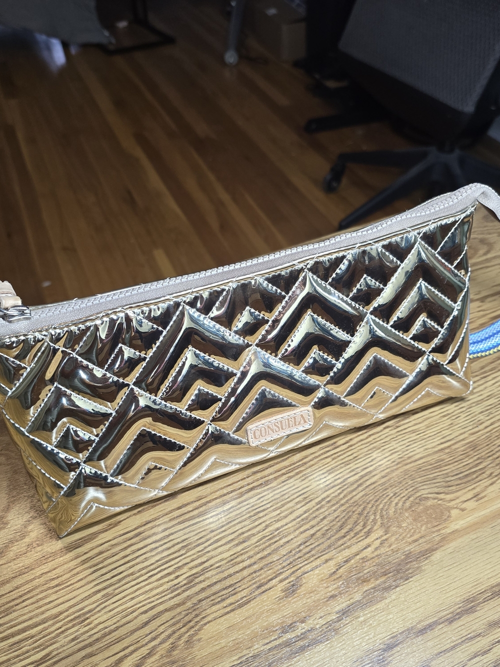 Consuela Metallic Gold Quilted Wristlet